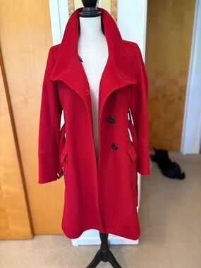 Zara Women's Red Wool Midweight Coat with belt